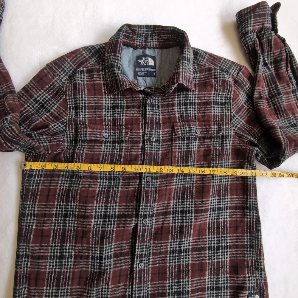 The North Face Flannel Shirt Mens Large Burgundy Plaid Long Sleeve Button Down